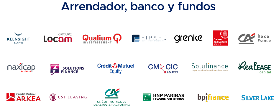 Logotipos de los clientes de Exaegis entre fondos de inversión, empresas de leasing y bancos