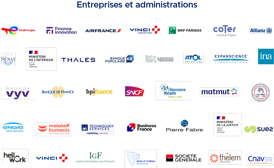 Les logos des clients d'Exaegis parmi les entreprises et administrations