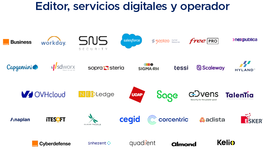 Logotipos de los clientes de Exaegis entre editores de software, empresas de servicios informáticos y operadores