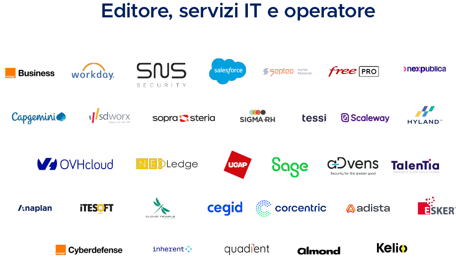 Loghi dei clienti Exaegis tra editori di software, società di servizi IT e operatori